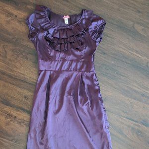Plum Ruffle Collar Knee Length Dress